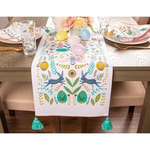 Easter Table Runner Folk Art Tassels Birds Rabbits Chicks‎ Eggs Scandinavian NWT